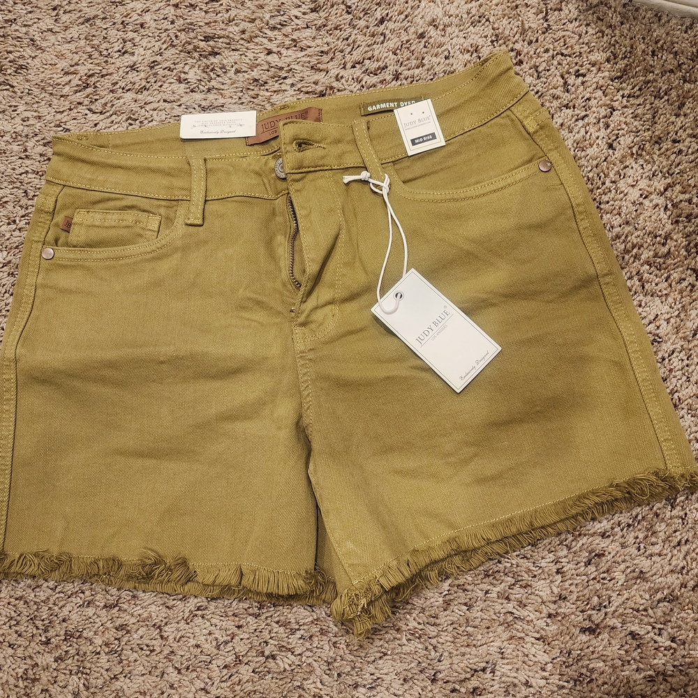 Judy Blue Green Jean Shorts Mid-Thigh Length